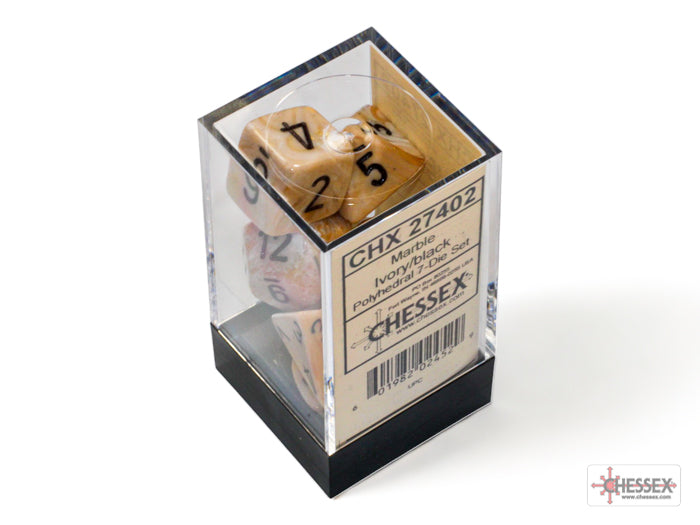 Marble Ivory/Black Polyhedral 7-Dice Set