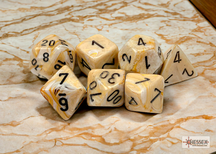 Marble Ivory/Black Polyhedral 7-Dice Set