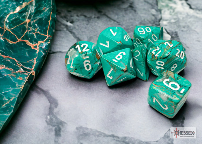 Marble Oxi-Copper/White Polyhedral 7-Dice Set