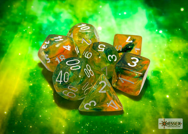 Nebula Spring/White Luminary Polyhedral 7-Dice Set (CHX 27555)