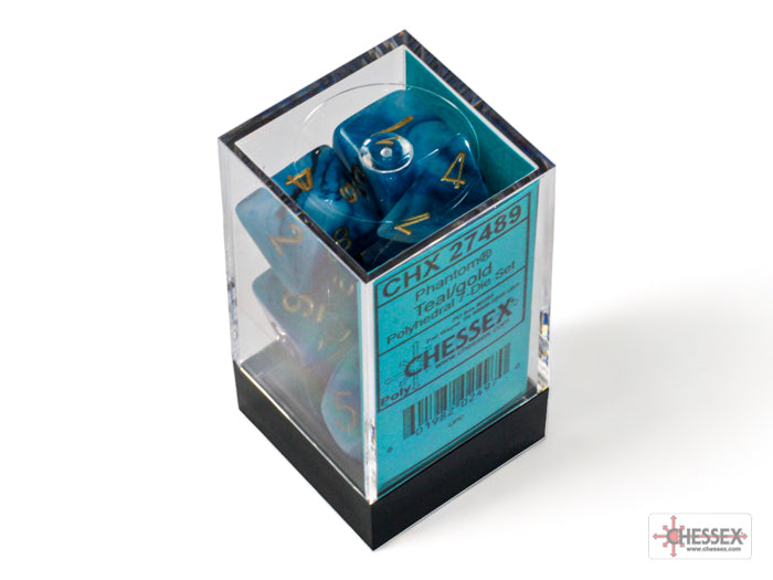 Phantom Teal/Gold Polyhedral 7-Dice Set (CHX 27489)