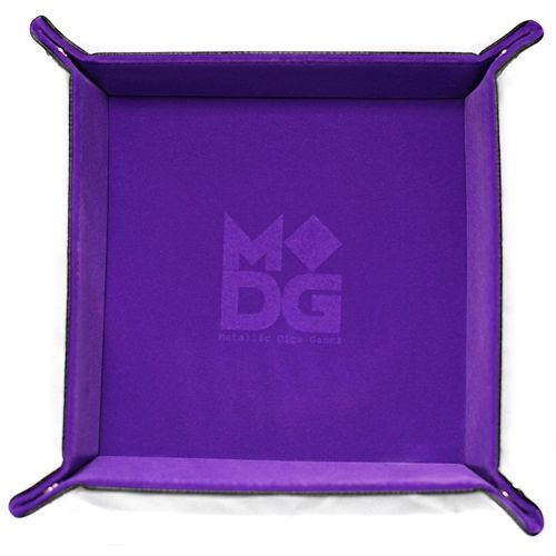 Velvet Folding Dice Tray with Leather Backing - 10" x 10" Purple