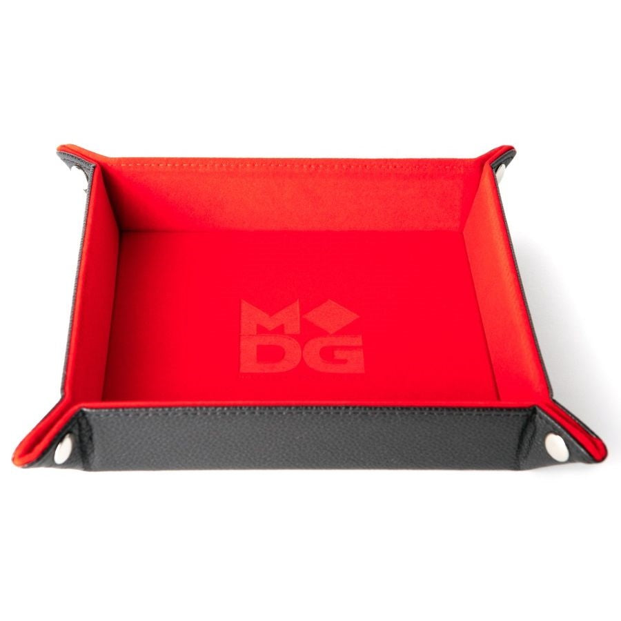 Velvet Folding Dice Tray with Leather Backing - 10" x 10" Red