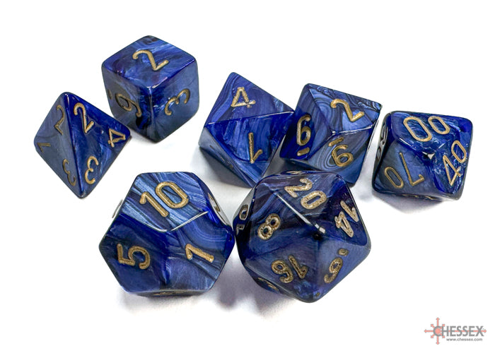 Scarab Royal Blue/Gold Polyhedral 7-Dice Set