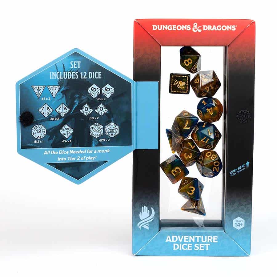 DUNGEONS AND DRAGONS: ADVENTURER DICE: MONK BLUE AND GOLD