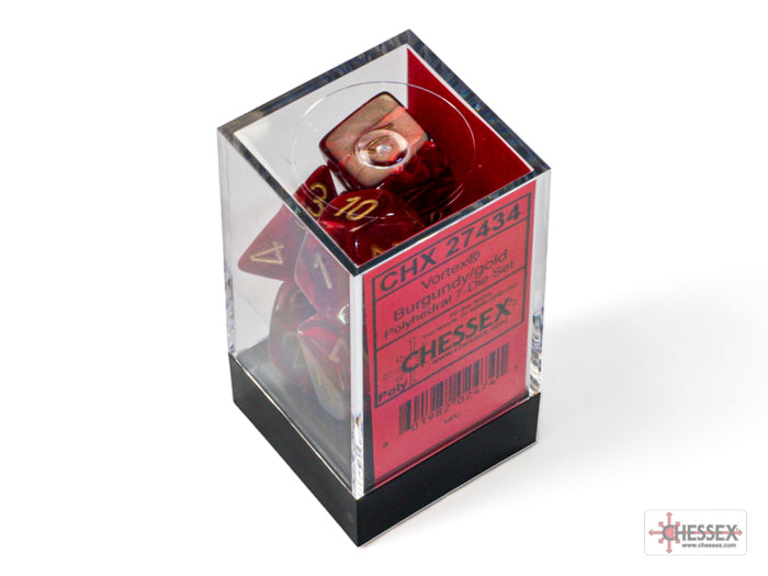 Vortex Burgundy/Gold Polyhedral 7-Dice Set