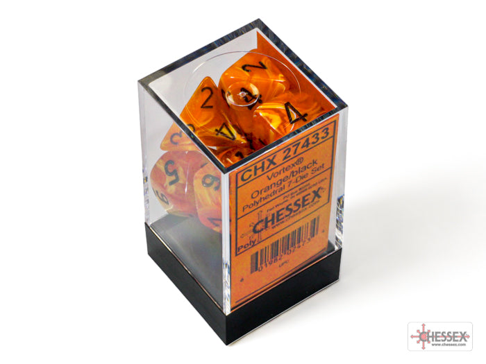 Vortex Orange/Black Polyhedral 7-Dice Set