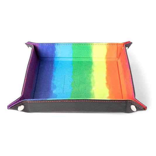 Velvet Folding Dice Tray with Leather Backing - 10" x 10" Watercolor Rainbow